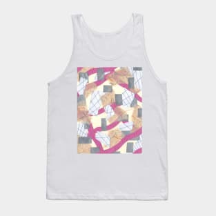 Waves and Ribbons - Pink, Silver, Peach, Rainbow - Abstract Mixed Torn Paper Collage Tank Top